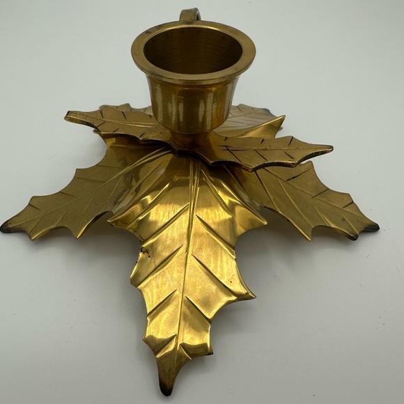 2 VTG Brass Poinsettia Holly Candle Stick Holders - Century Distinctive Gift - Picture 3 of 14